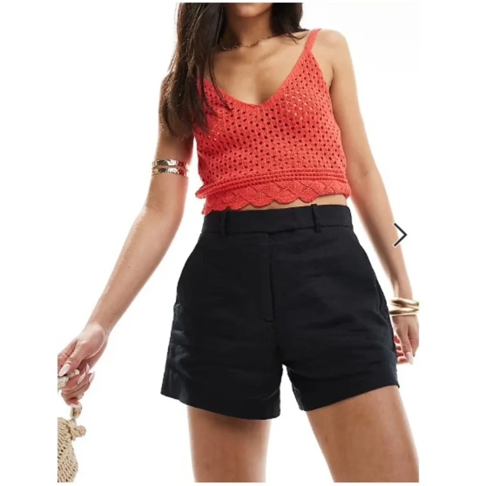 Abercrombie & Fitch Women's Black High Waisted Linen Sloane Shorts Size 32 NWT